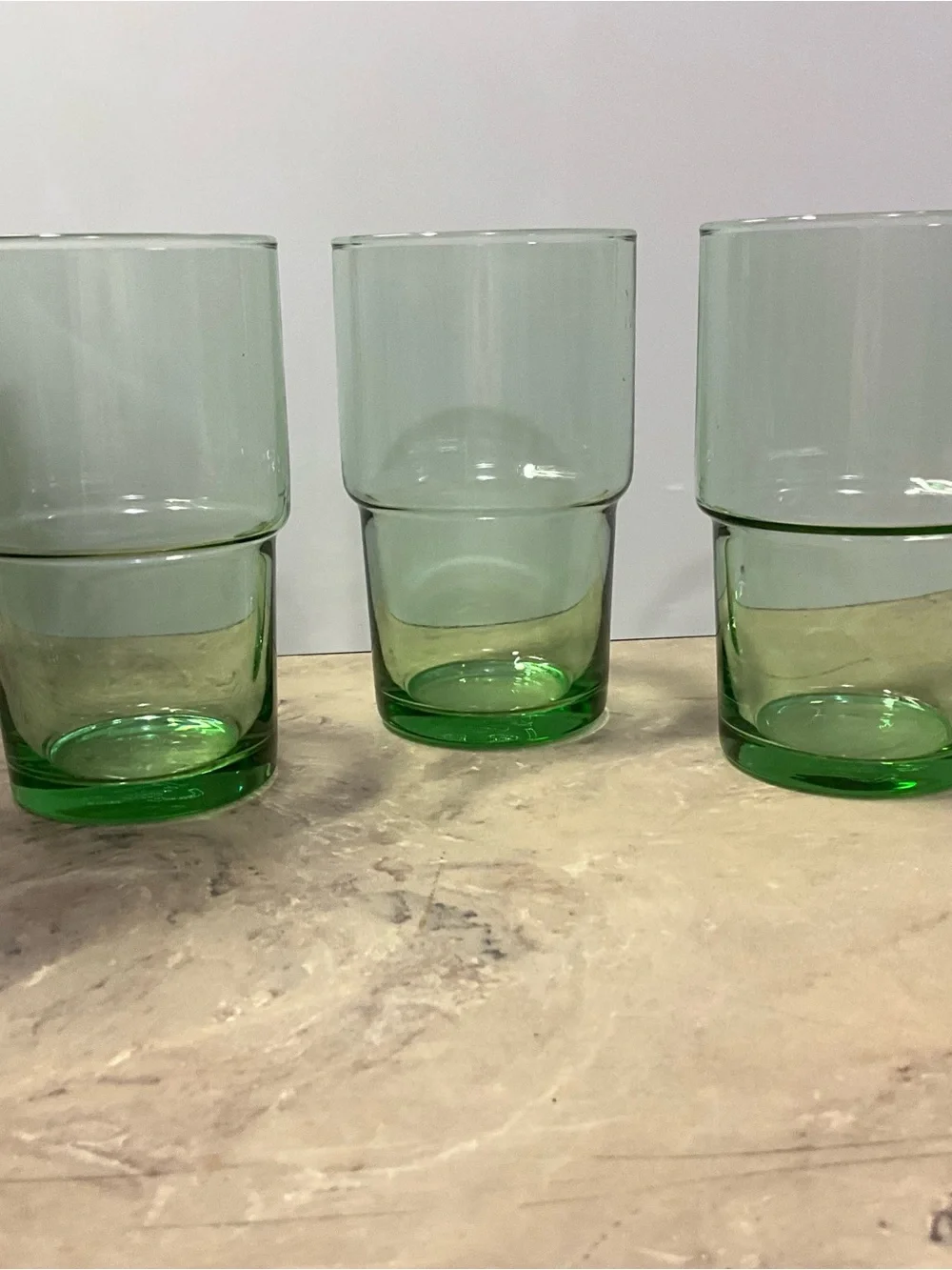 Libbey Green Glass Tumbler Stacking Drinking Glasses Set of 3